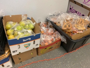 Food giveaway fruits and pretzels