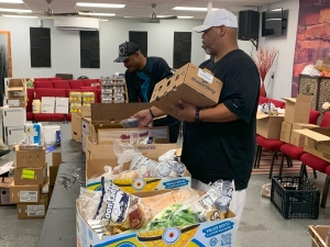 Church food giveaway team in motion