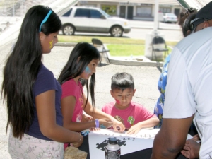 Kids at check-in station
