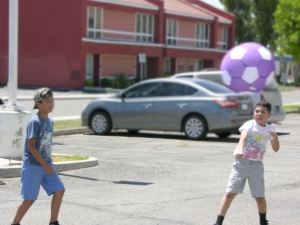 Kids playing with fun ball