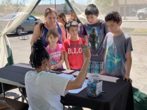 Kids at check-in station